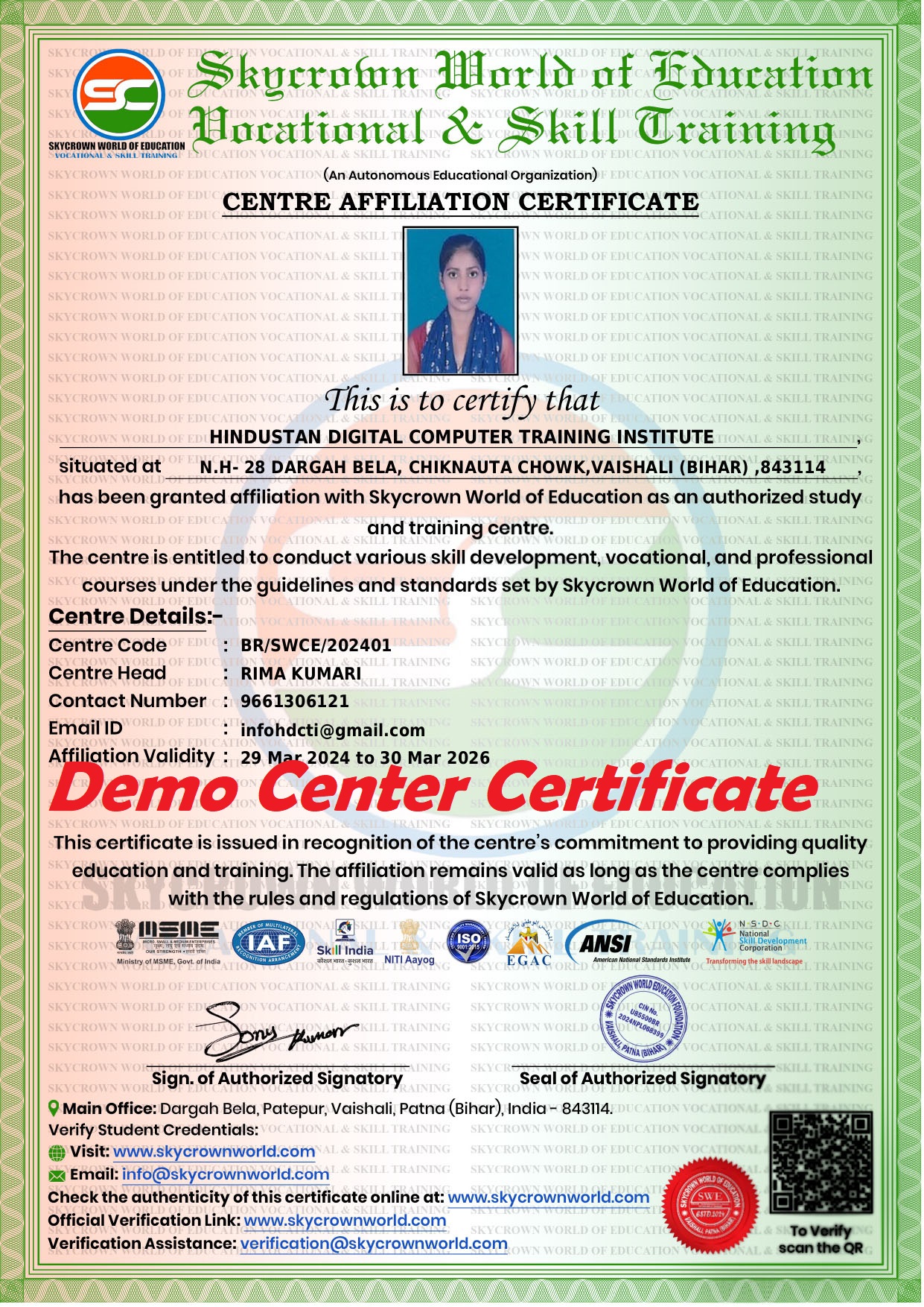 center certificate